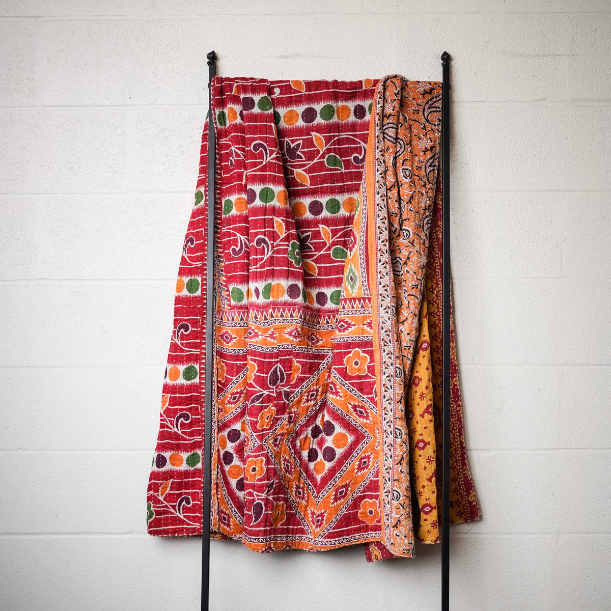 Kantha India Blanket One-of-a-Kind Handcrafted Quilted Pattern Throw ~ No. K-00555
