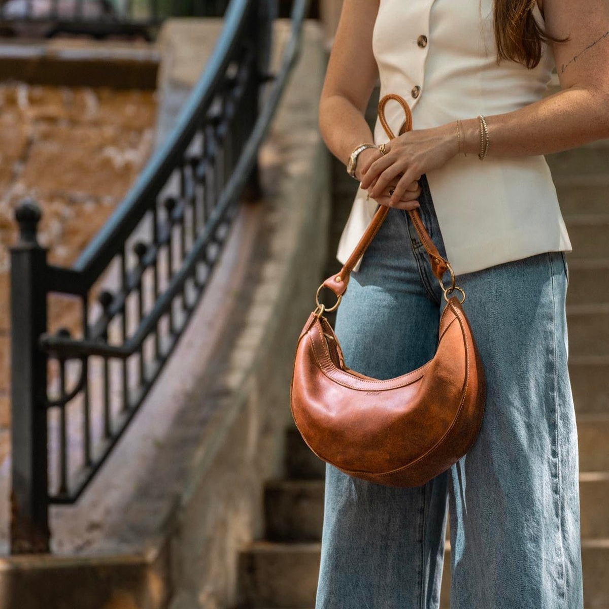 The Luna Fine Leather Crescent Shoulder Bag Purse - Holtz Leather