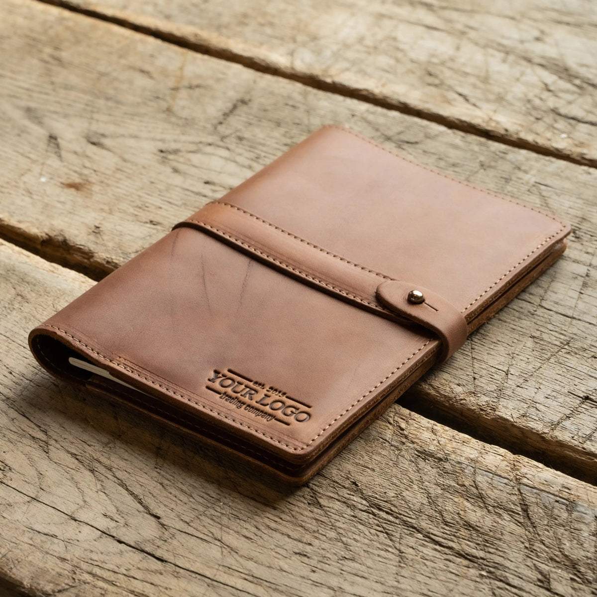Your Logo + Our Leather - The Inventor Fine Leather A5 Moleskine Journal Diary - Custom Logo and Corporate Gifting - Holtz Leather