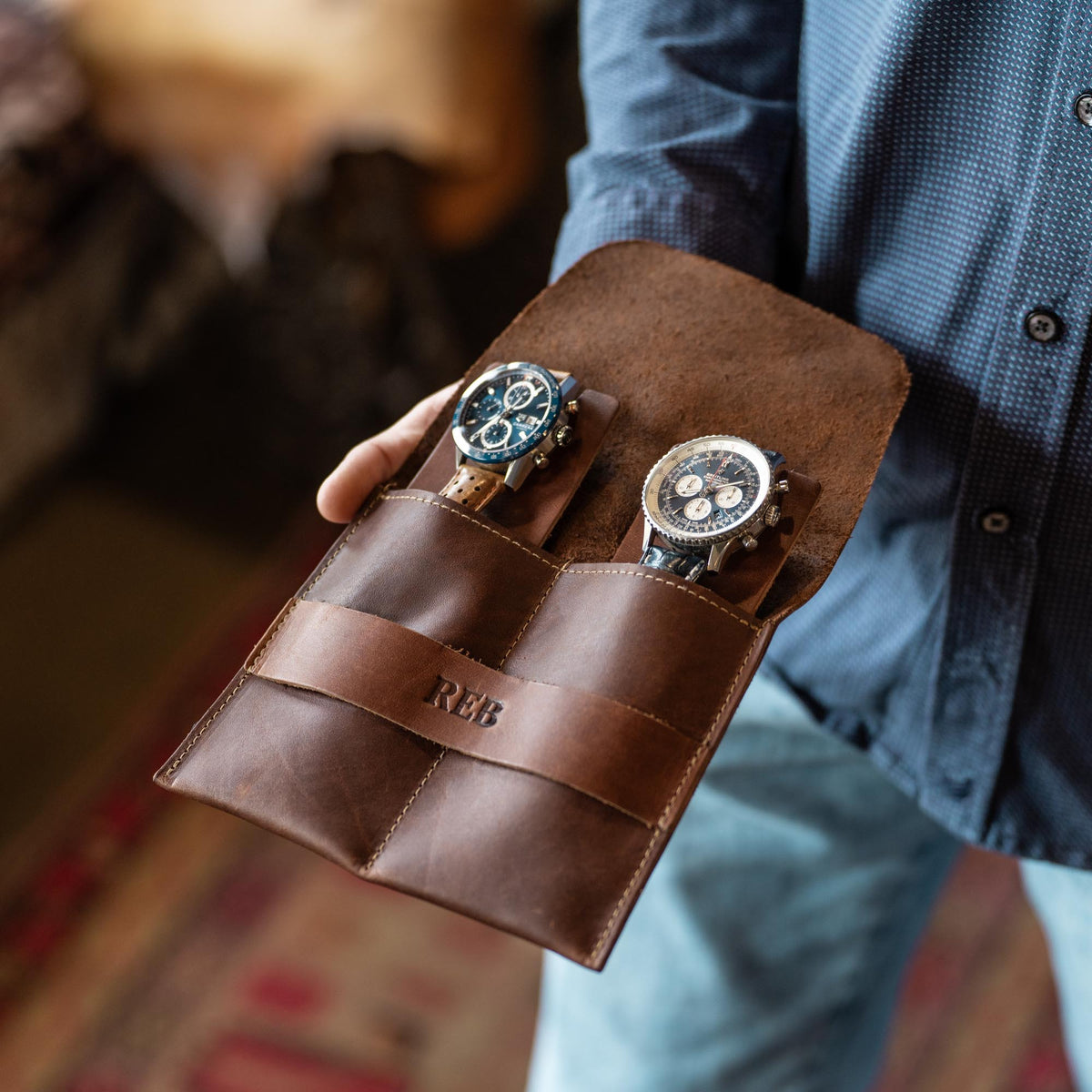 Your Logo + Our Leather - The Meridian Personalized Full Grain Leather Watch Holder Travel Case - Custom Logo + Corporate Gifting - Holtz Leather