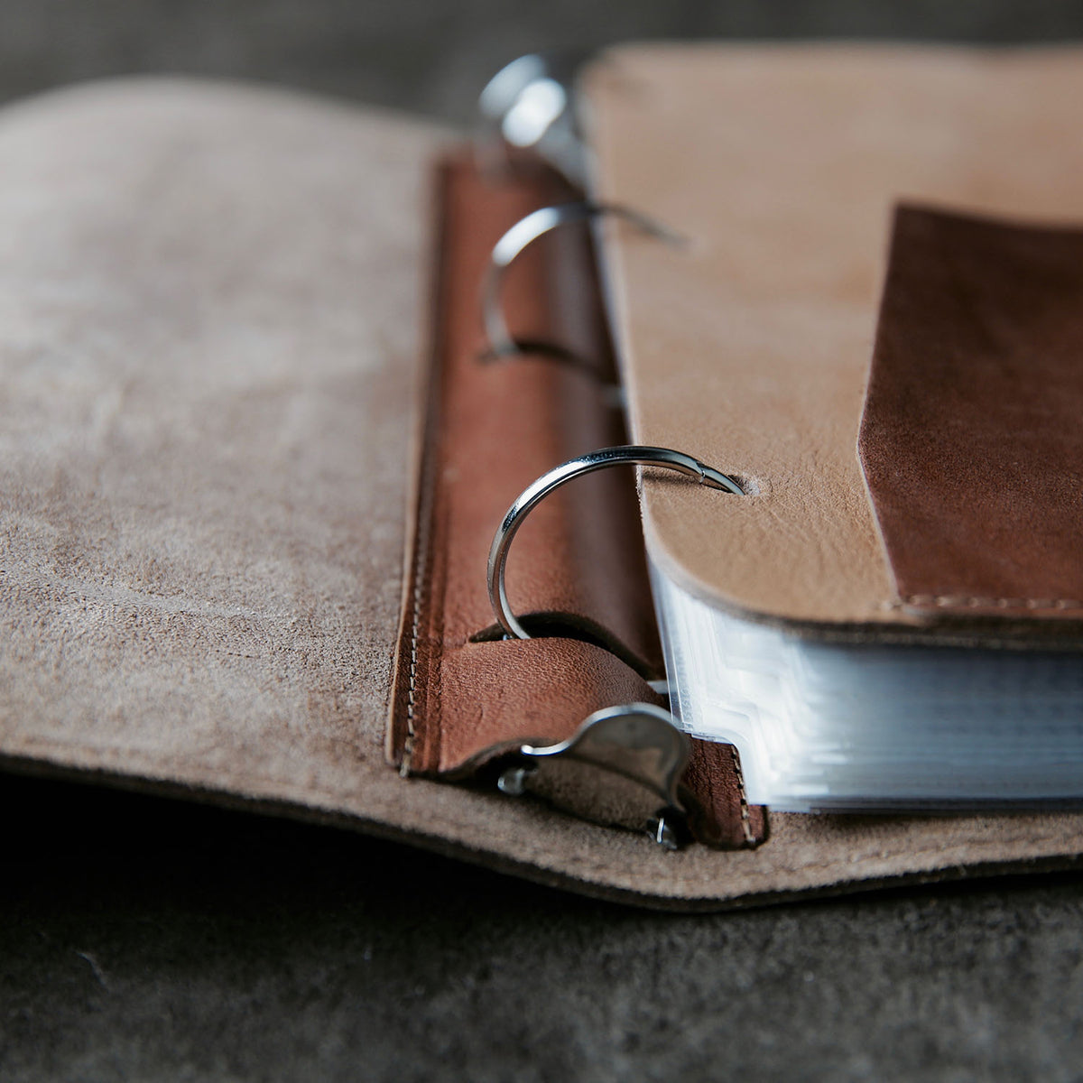 Crimson Tide Langley Fine Leather 3 Ring Binder with smooth leather interior and silver rings.