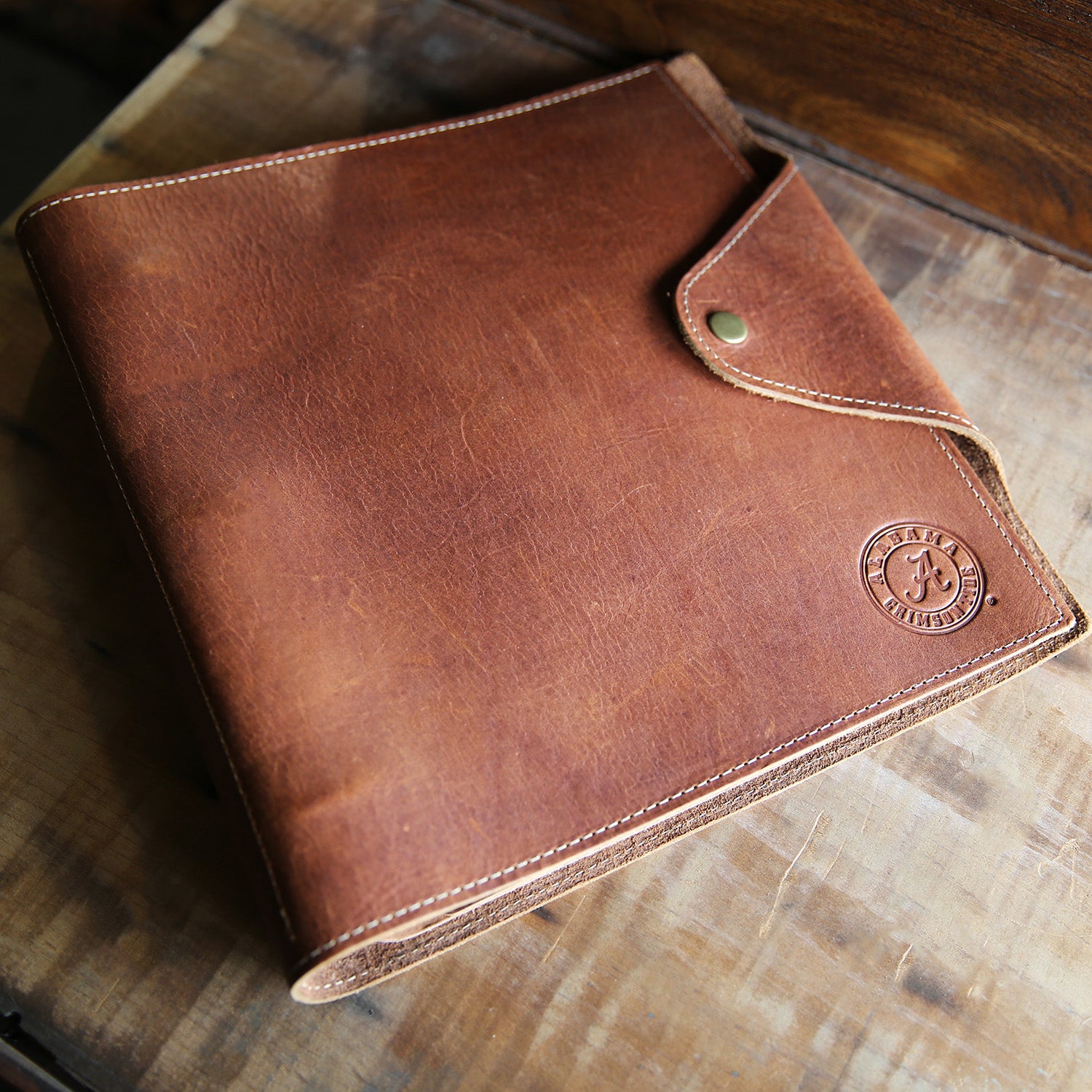 Fine leather 3 ring 1.5" binder notebook with Alabama Crimson Tide logo