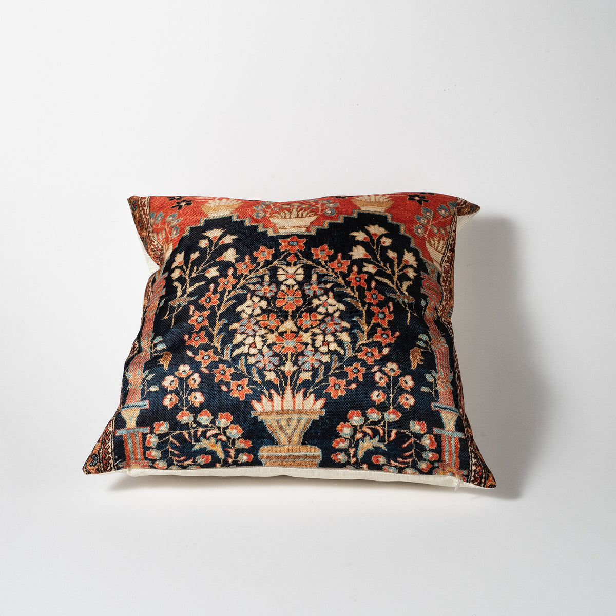 Bohemian Style Pillow -  Kashan Poshti Antique Central Persian Rug Print Linen Case