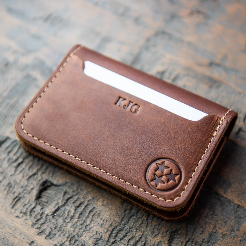 The Tennessee Gates Personalized Fine Leather Bifold Money Clip Wallet with Tennessee Logo