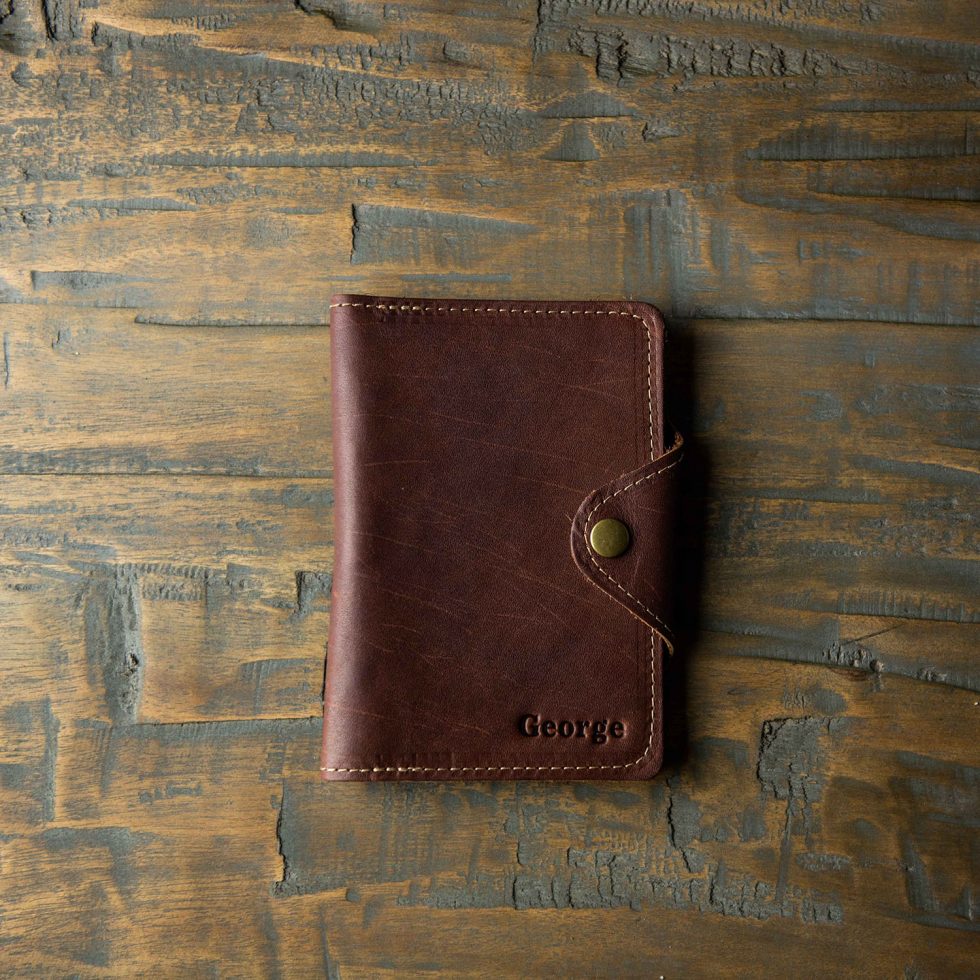 Leather journal logbook with personalized name from Holtz Leather Co