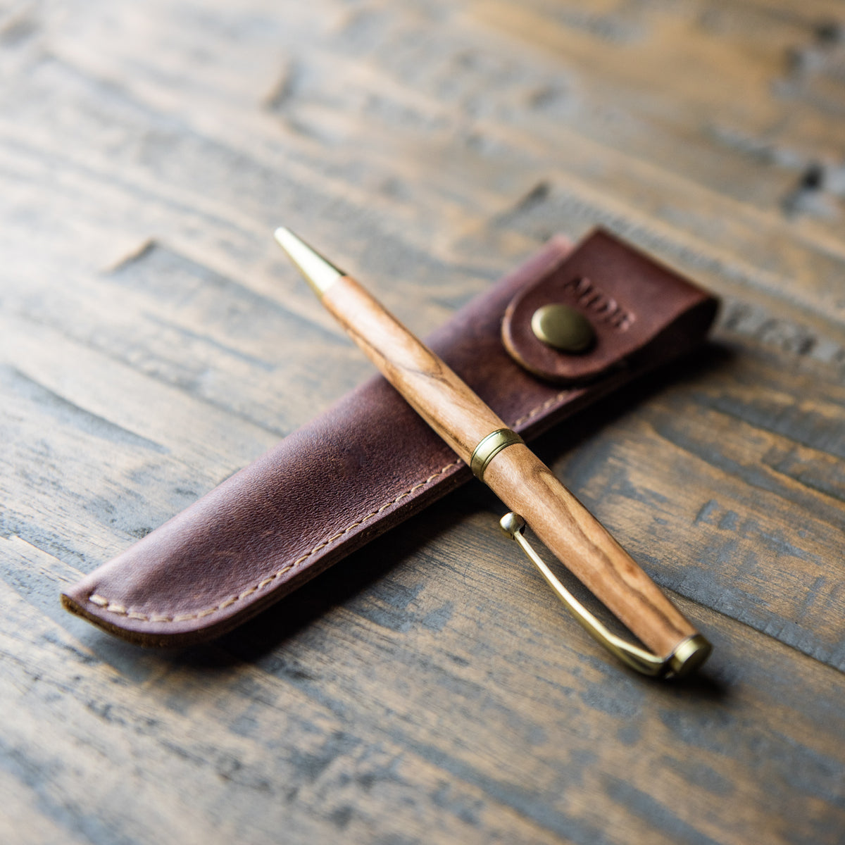 Hand-Turned Bethlehem Olive Wood Comfort Style Pen + Pen Sleeve