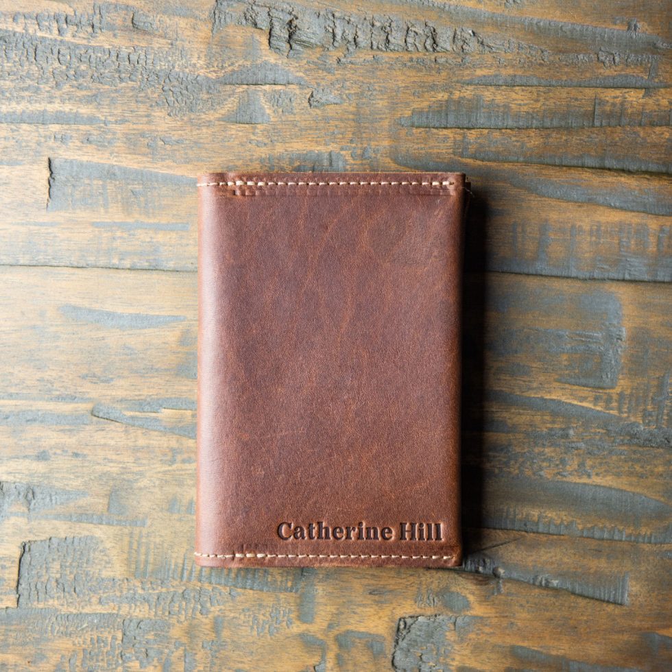 Fine American leather passport cover and wallet with personalized name