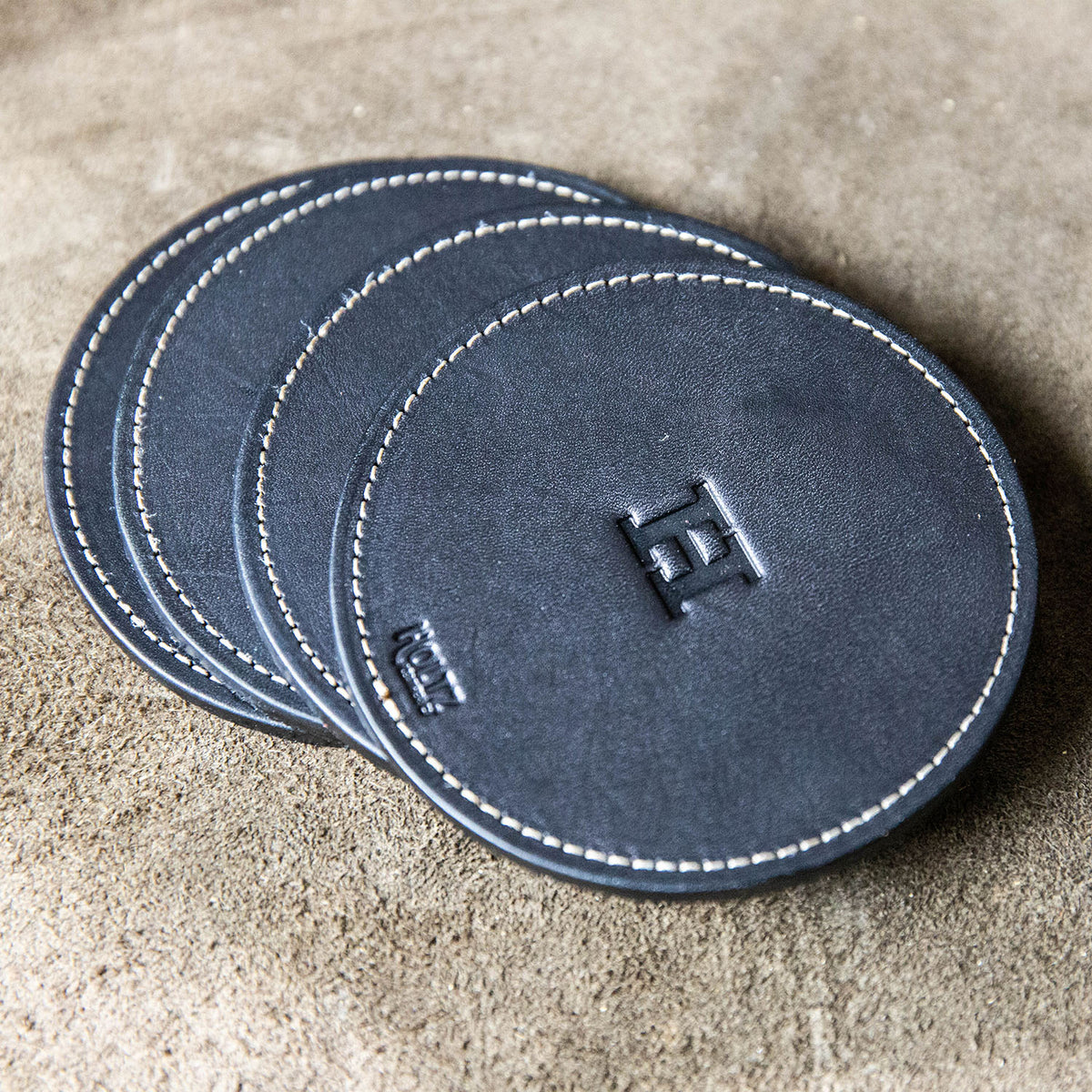 The Farm House Circle Personalized Fine Leather Coaster Set of 4 Coasters