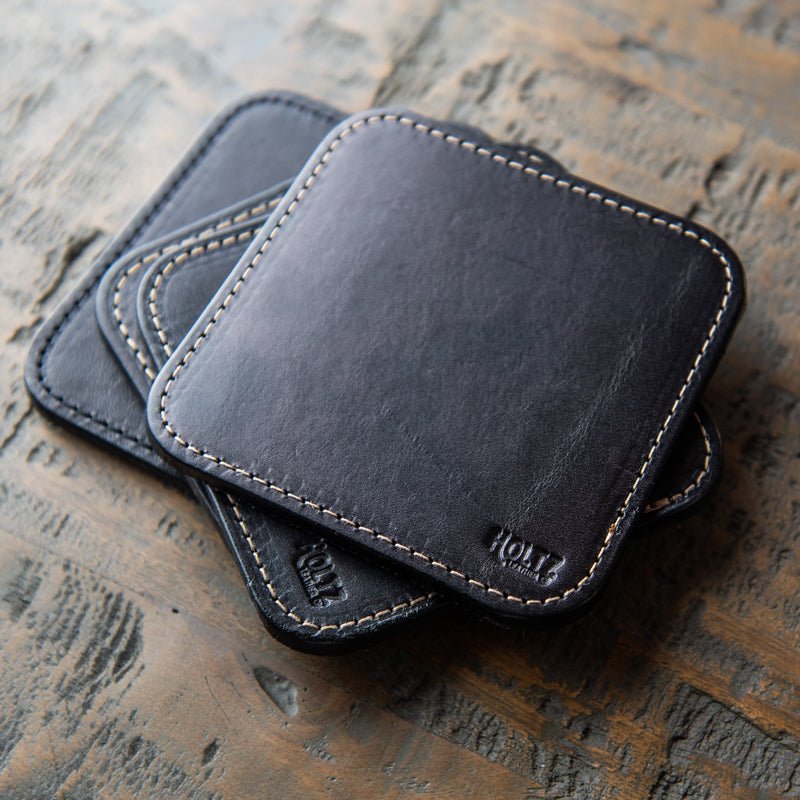 The Ranch House Personalized Fine Leather Coaster Set of 4 Coasters - Holtz Leather
