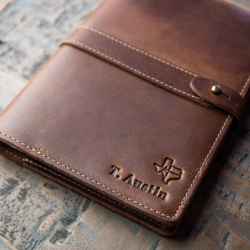 The Texas Inventor Personalized Fine Leather A5 Moleskine Journal Diary with Texas Logo - Holtz Leather