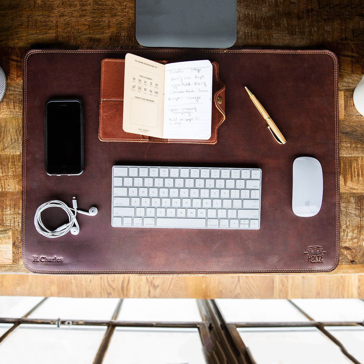 Your Logo + Our Leather - The Executive Personalized Desk Mat Desk Pad Plotter - Custom Logo and Corporate Gifting - Holtz Leather