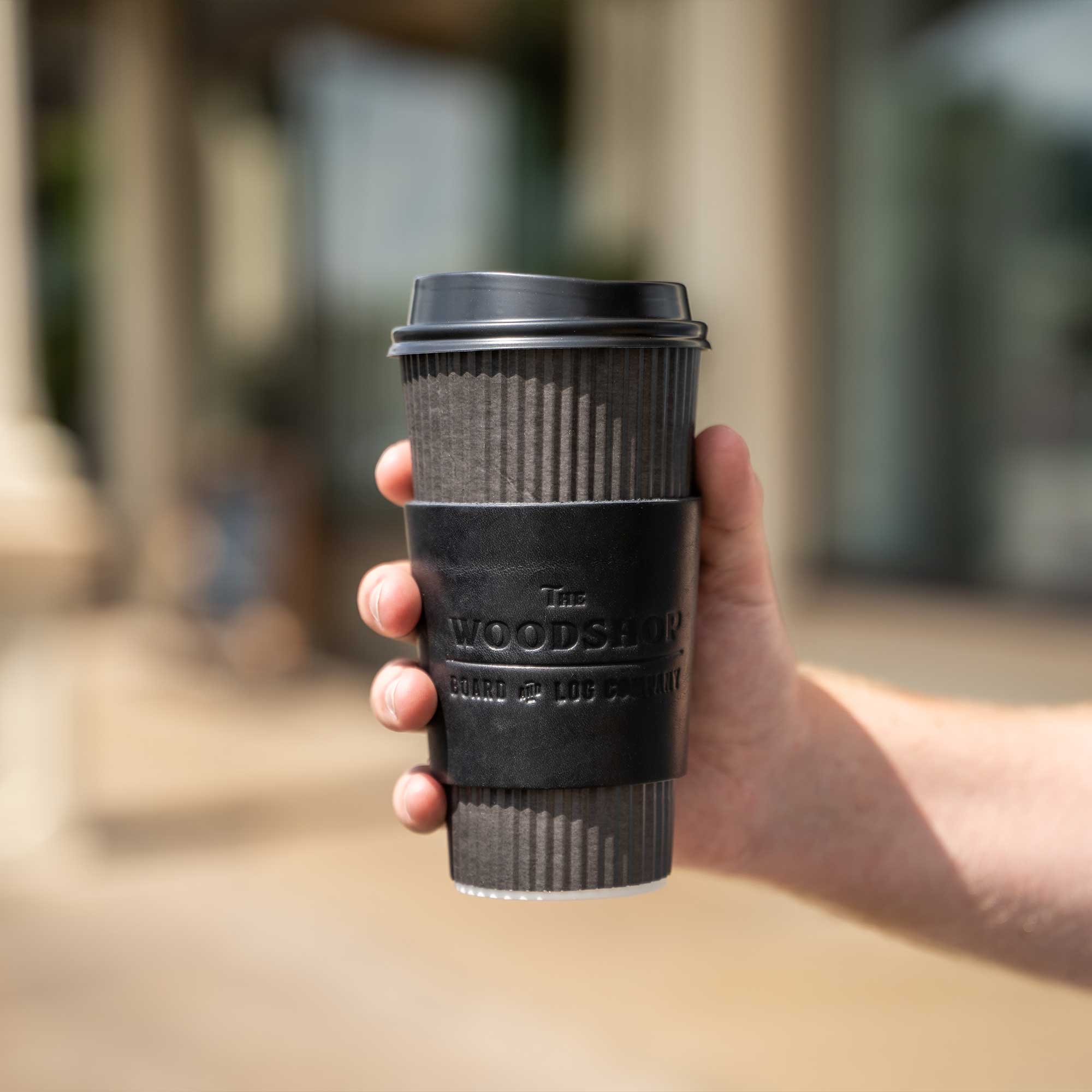 Personalised Leather Coffee Cup Sleeve Reusable Takeaway Cup
