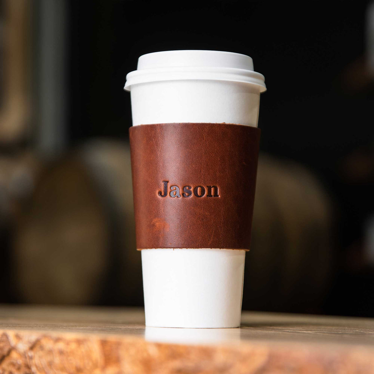 Your Logo + Our Leather - Lumberjack Coffee Cup Sleeve Corporate - Custom Logo and Corporate Gifting