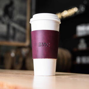 Personalized Coffee Cup Sleeve in Horween Leather for BRCC