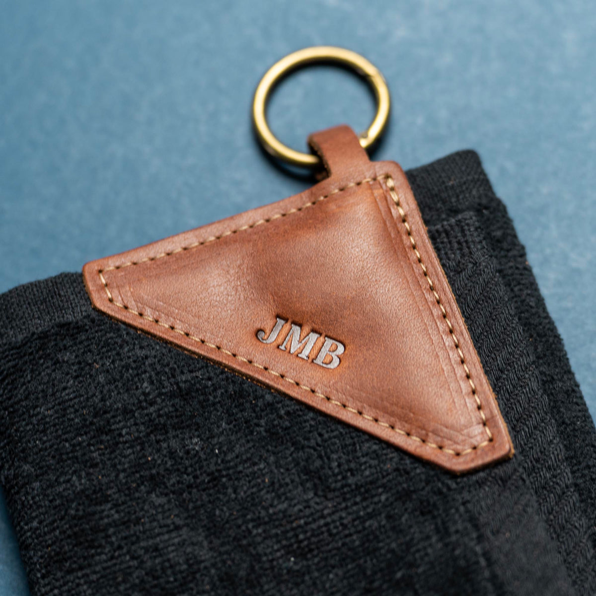 Personalized Fine Leather Tabbed Golf Towel with Magnet &amp; Carabiner