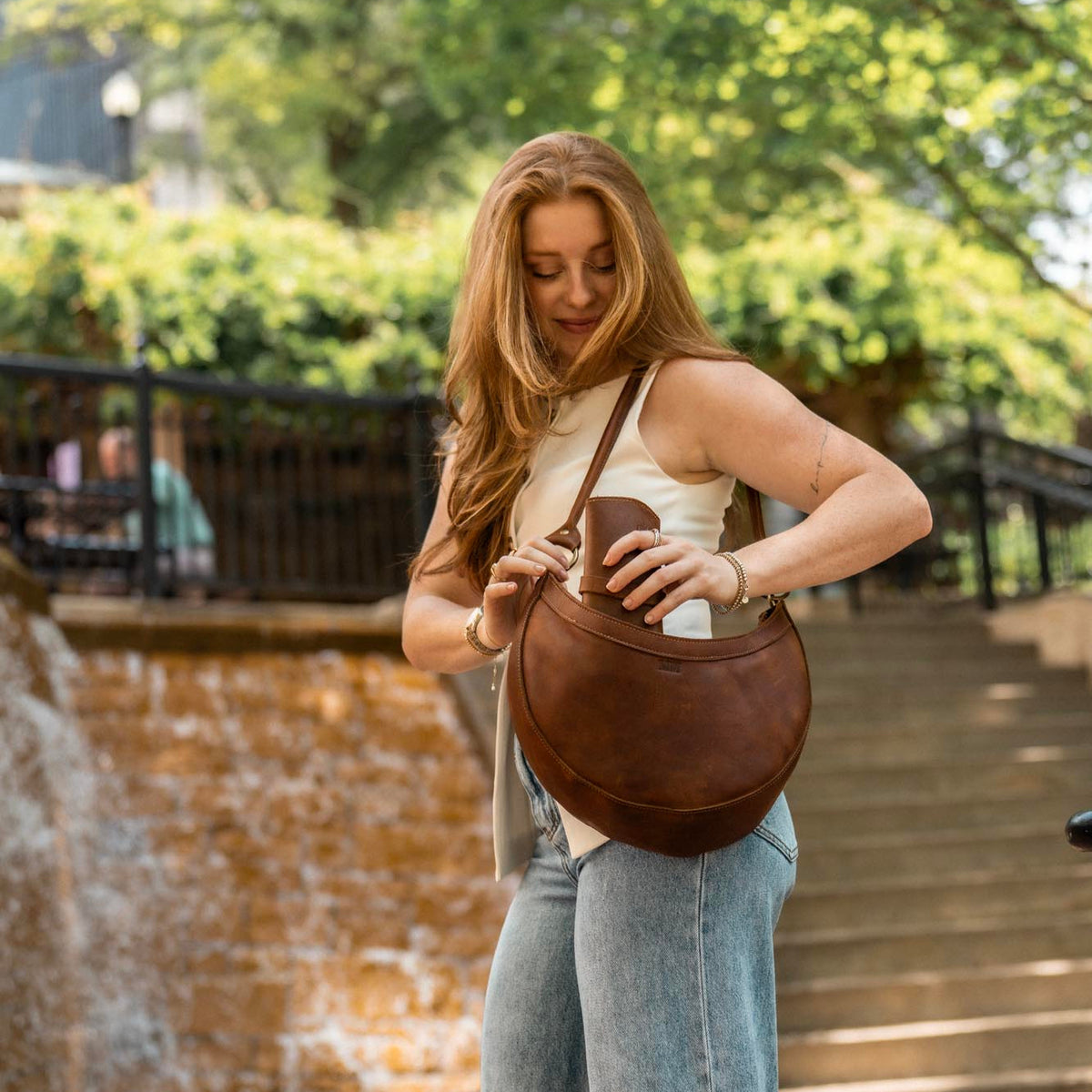 The Luna Fine Leather Crescent Shoulder Bag Purse