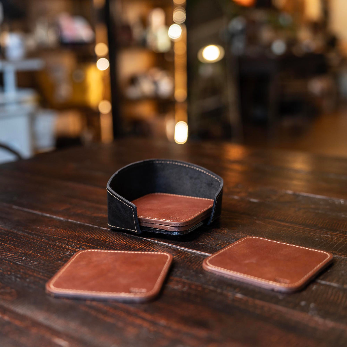 The Ranch House Personalized Fine Leather Coaster Set of 4 Coasters