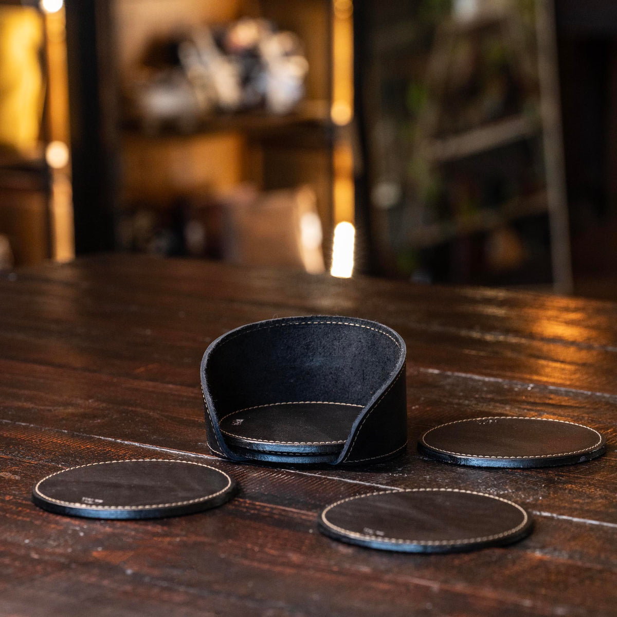 The Farm House Circle Personalized Fine Leather Coaster Set of 4 Coasters