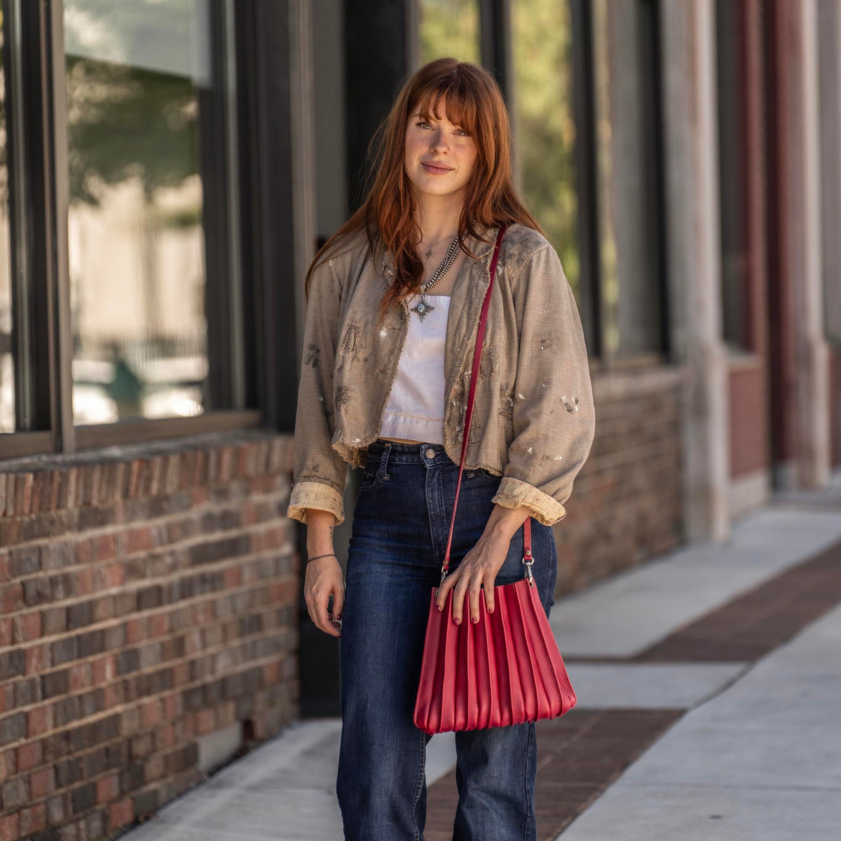 The Kiley Fine Leather Pleated Women&#39;s Crossbody Purse and Shoulder Bag
