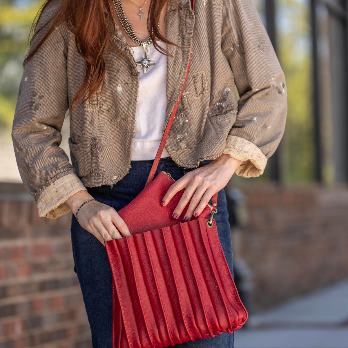 The Kiley Fine Leather Pleated Women&#39;s Crossbody Purse and Shoulder Bag