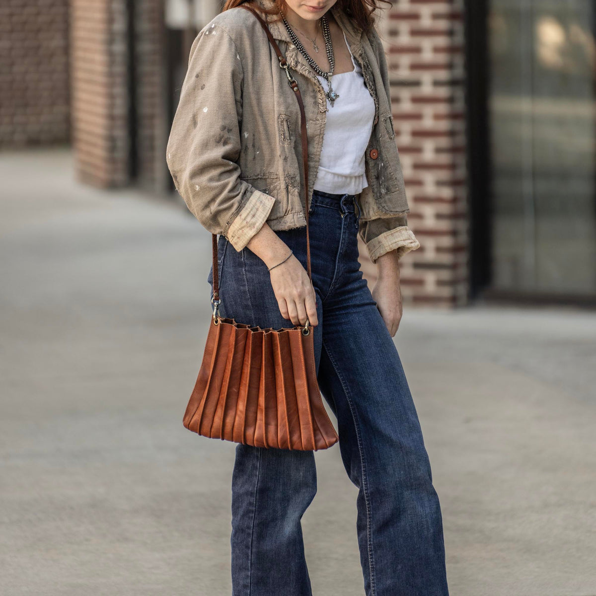 The Kiley Fine Leather Pleated Women&#39;s Crossbody Purse and Shoulder Bag