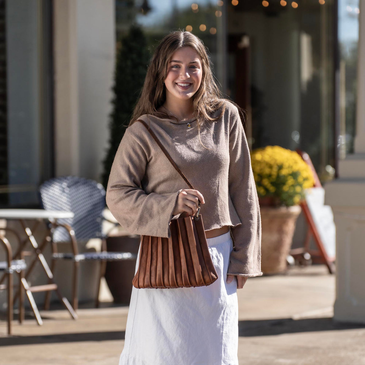 The Kiley Fine Leather Pleated Women&#39;s Crossbody Purse and Shoulder Bag