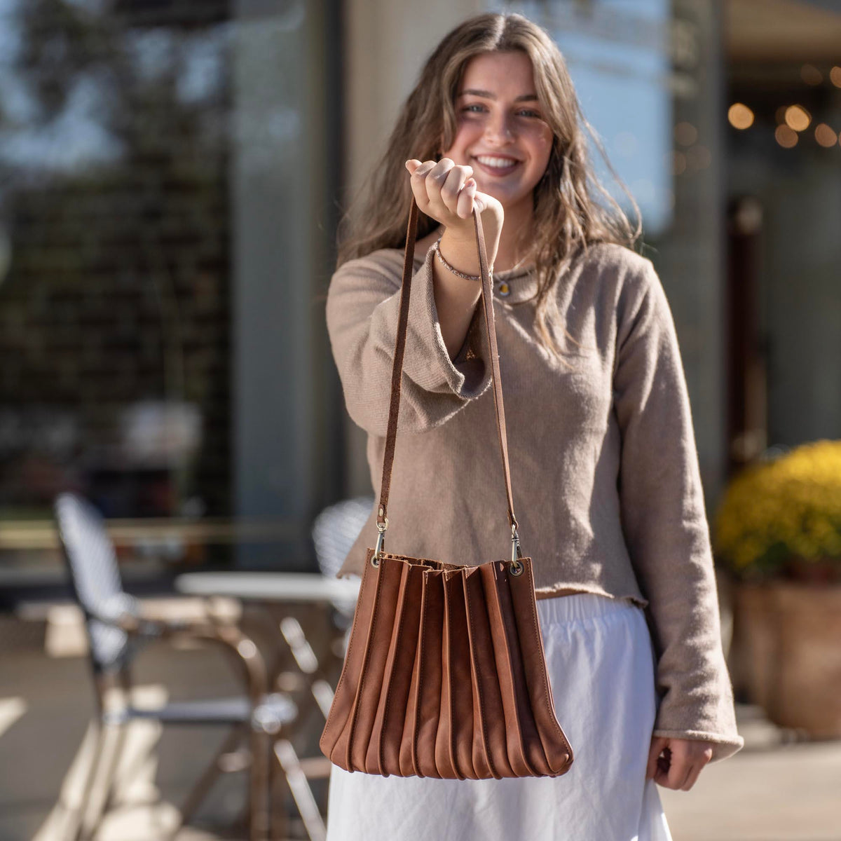 The Kiley Fine Leather Pleated Women&#39;s Crossbody Purse and Shoulder Bag