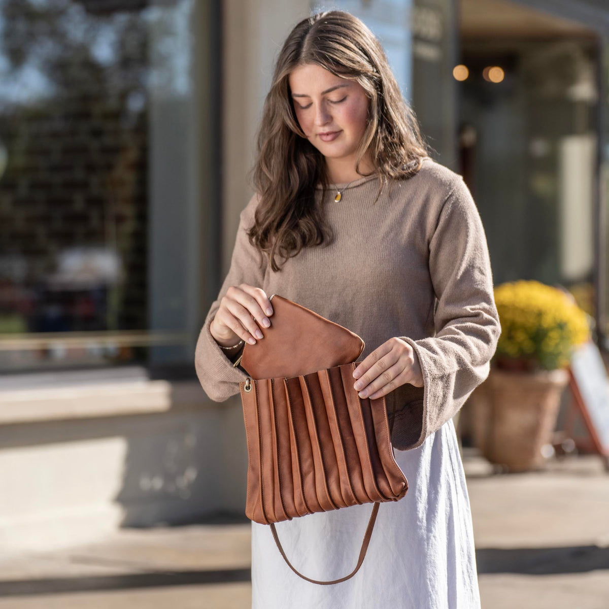 The Kiley Fine Leather Pleated Women&#39;s Crossbody Purse and Shoulder Bag