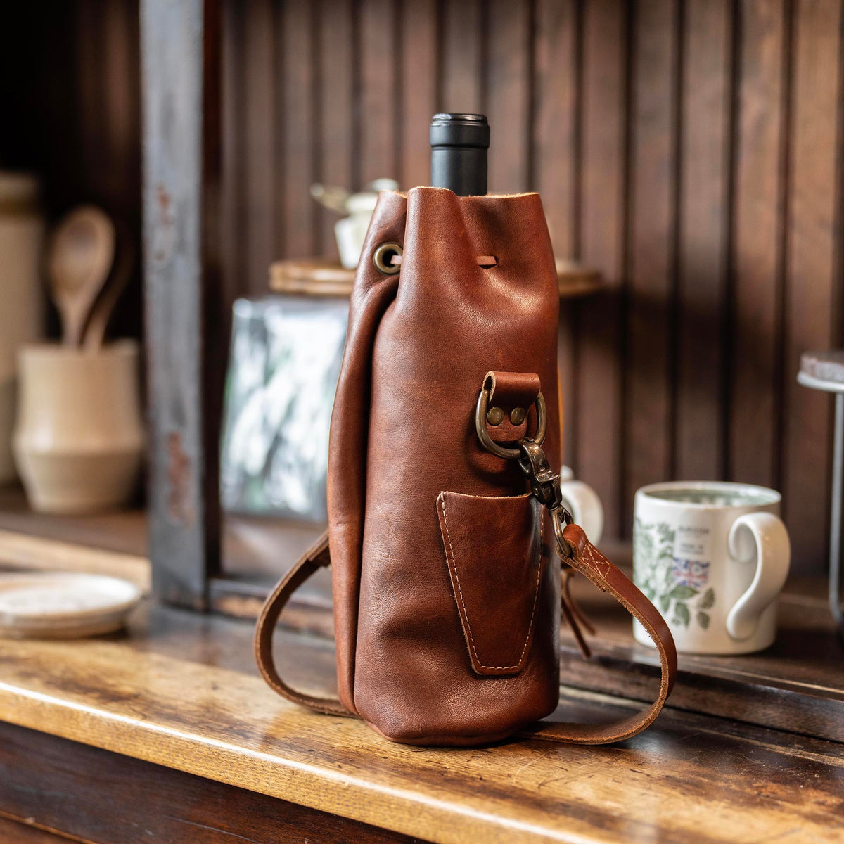 The Muscadine Personalized Fine Leather Wine Tote Wine Bottle Carrier Bag