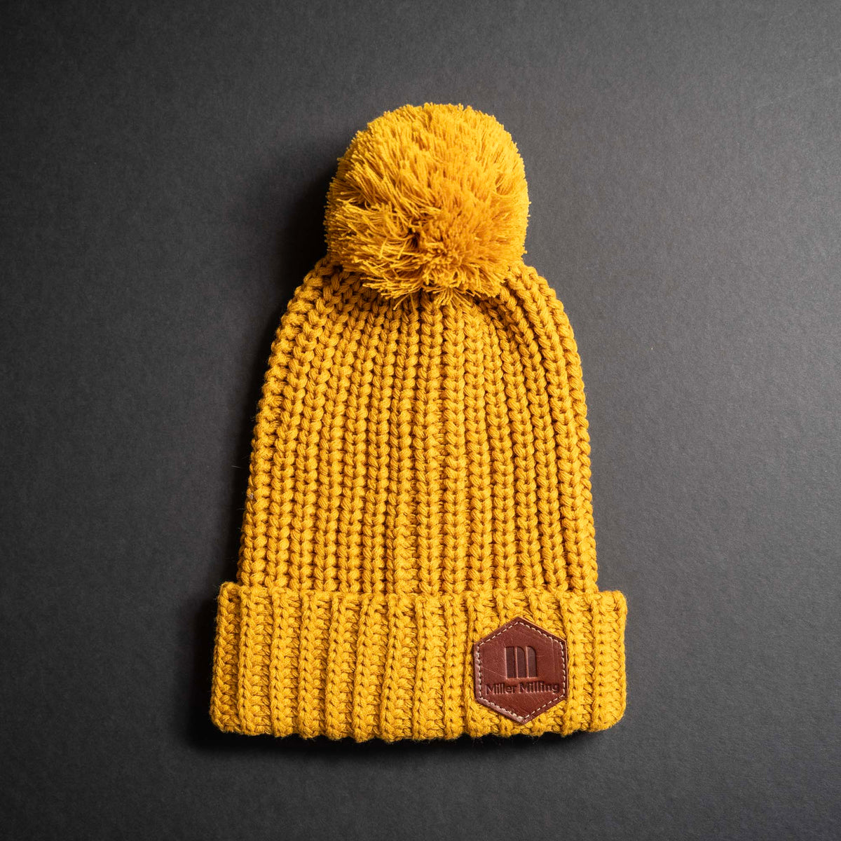 Chunk Cable Cuff Custom Leather Patch Richardson Beanie with Pom