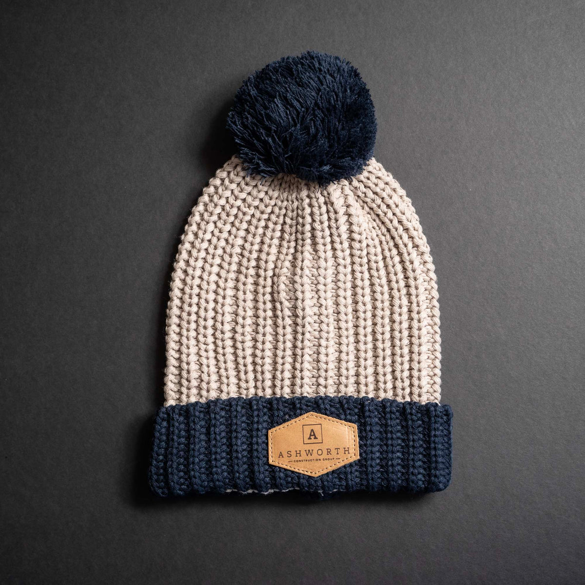 Chunk Cable Cuff Custom Leather Patch Richardson Beanie with Pom