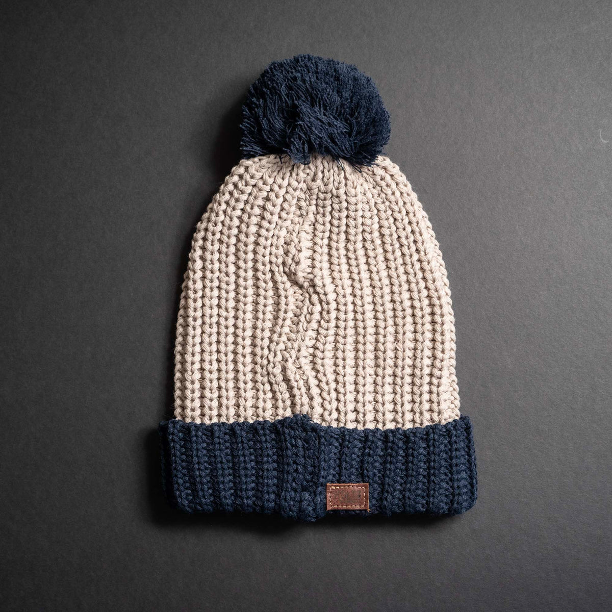 Chunk Cable Cuff Custom Leather Patch Richardson Beanie with Pom