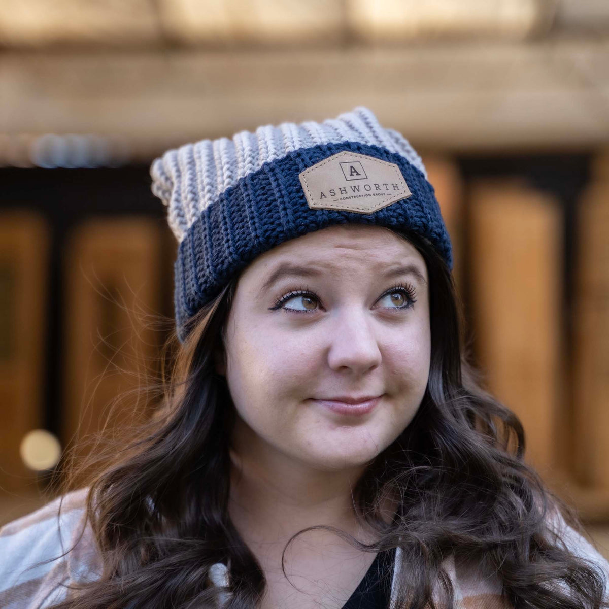 Chunk Cable Cuff Custom Leather Patch Richardson Beanie with Pom
