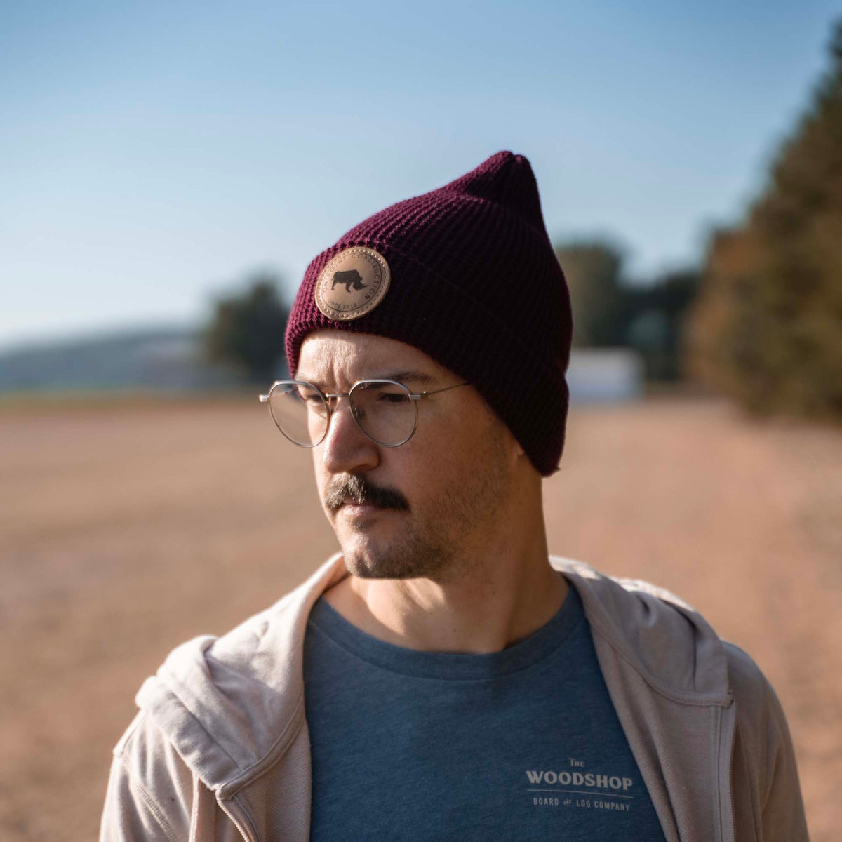 Waffle Knit Cuff Custom Leather Patch Richardson Beanie