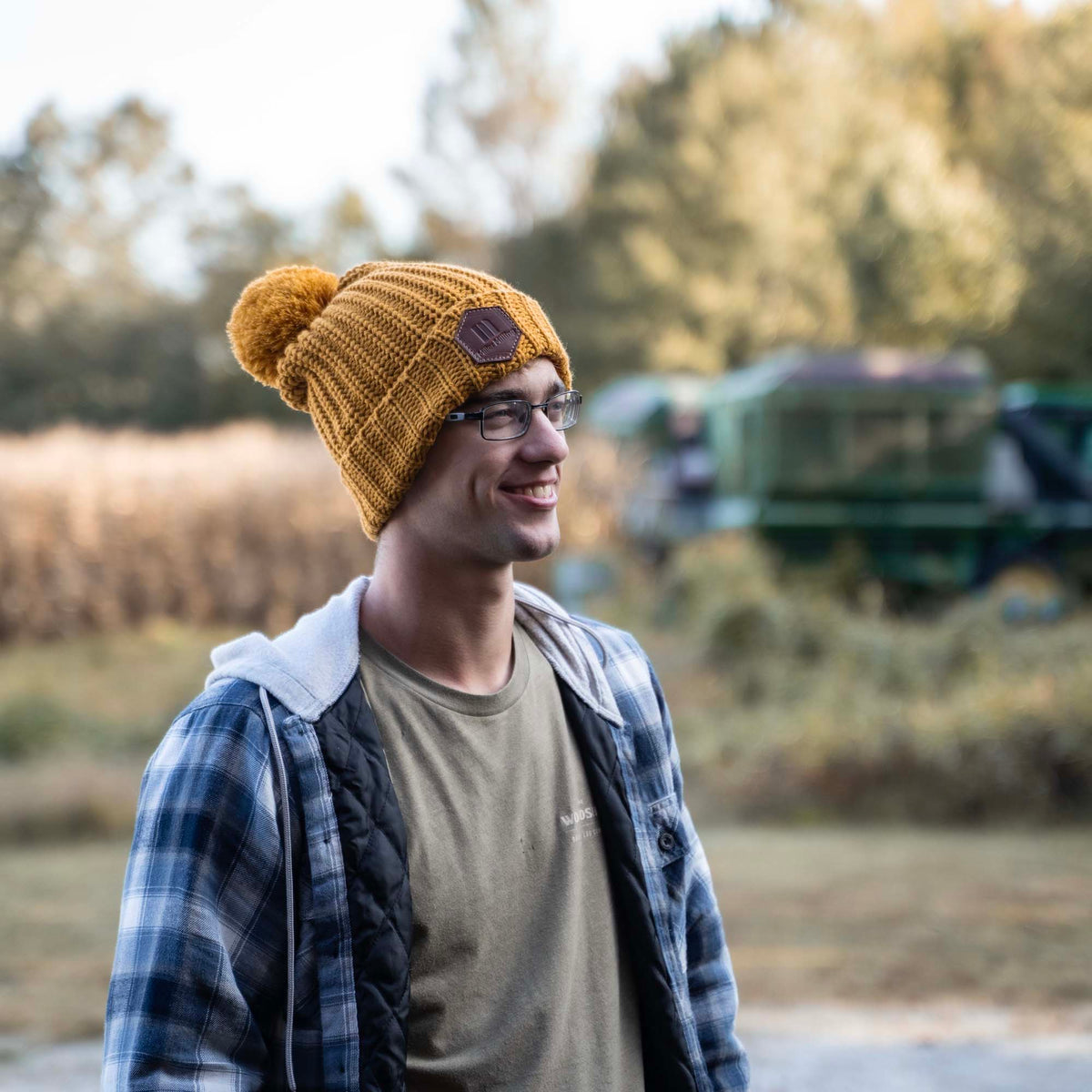 Chunk Cable Cuff Custom Leather Patch Richardson Beanie with Pom