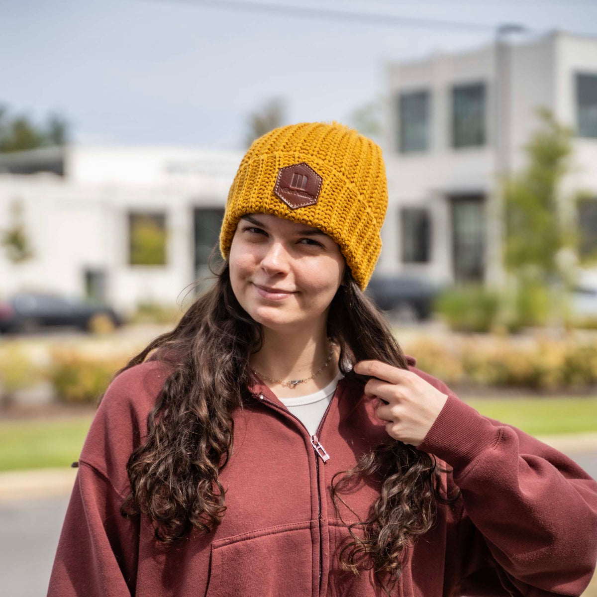 Chunk Cable Cuff Custom Leather Patch Richardson Beanie with Pom