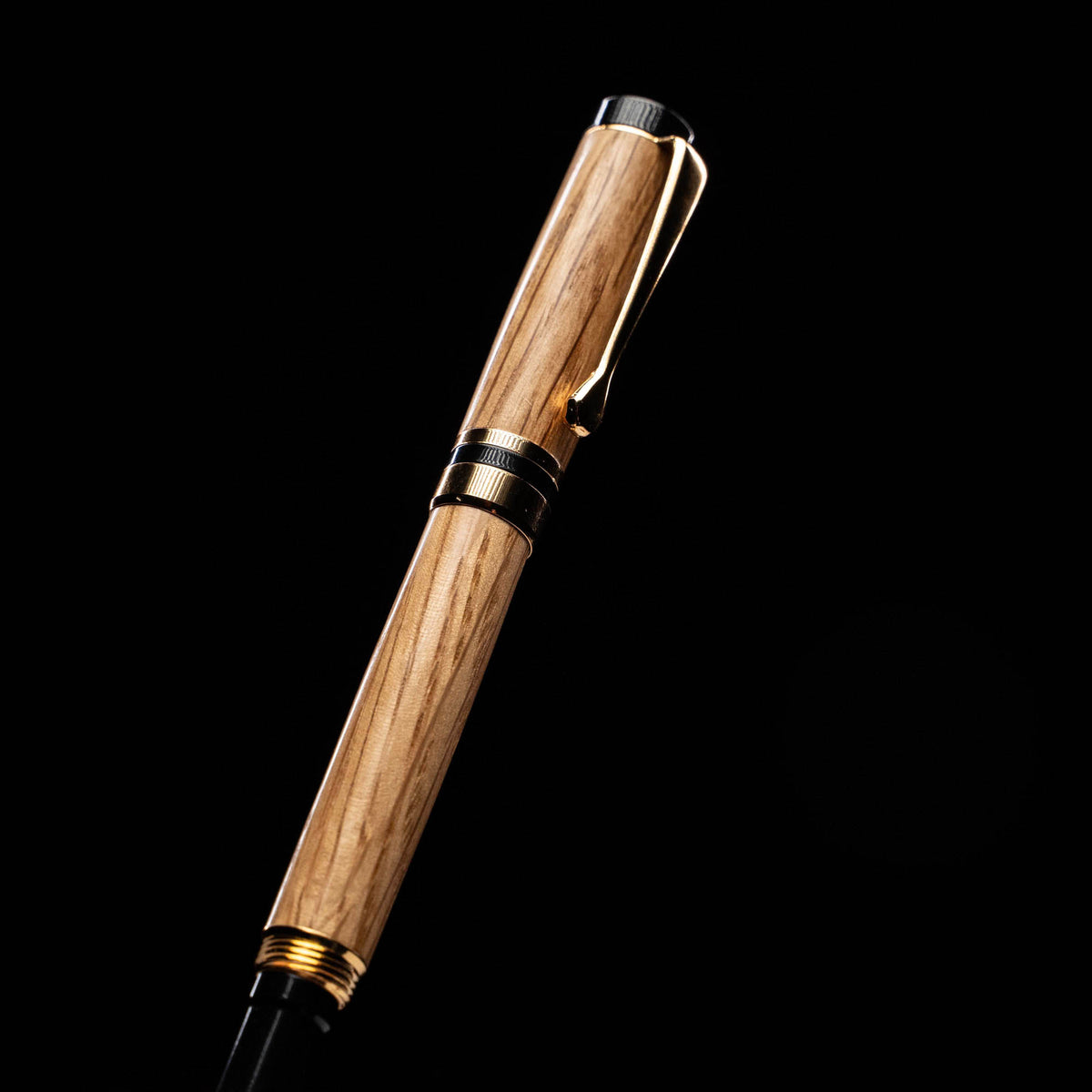 Hand-Turned American Chestnut Rollerball Pen + Fine Leather Pen Sleeve