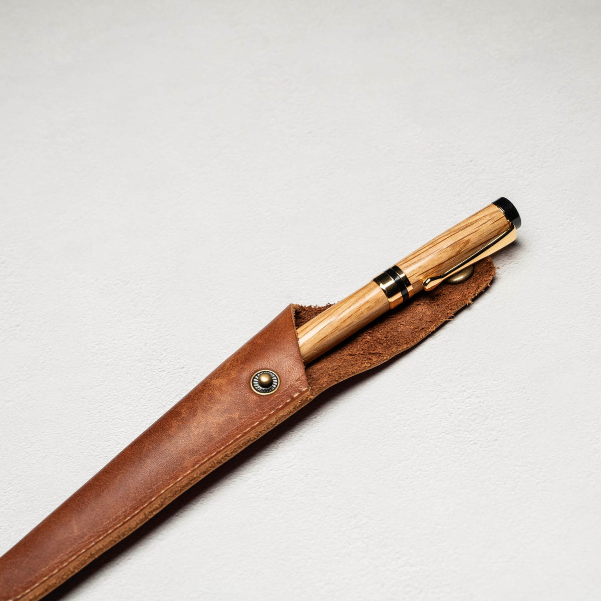 Hand-Turned American Chestnut Rollerball Pen + Fine Leather Pen Sleeve