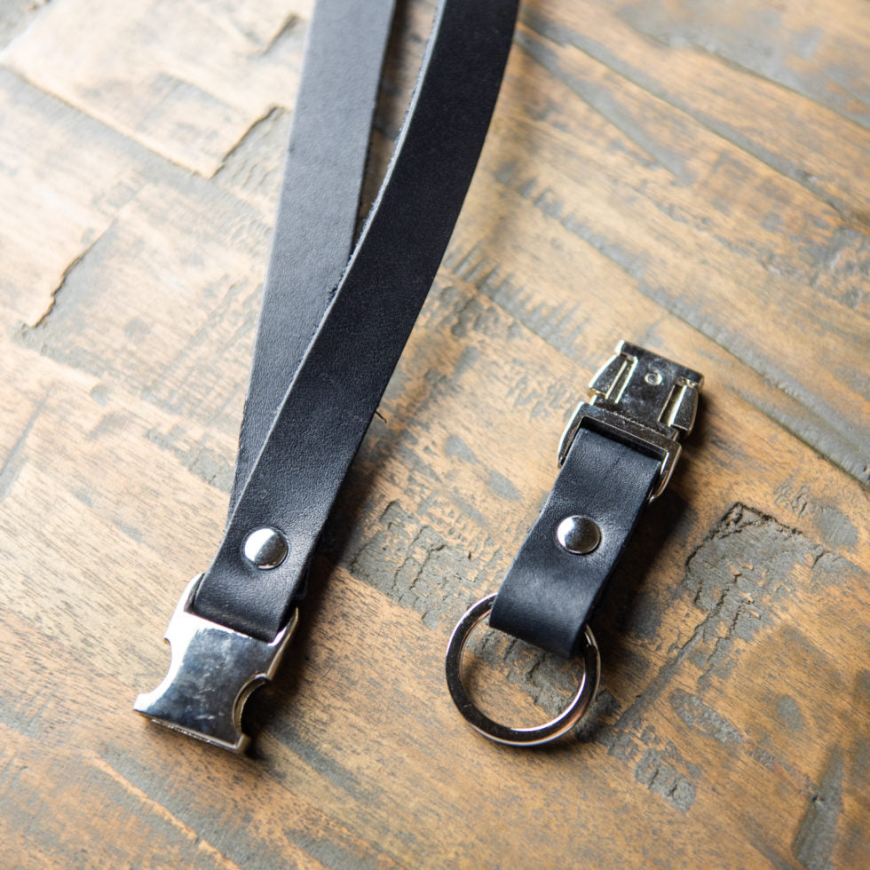 Fine leather lanyard with detachable keyring/badge holder