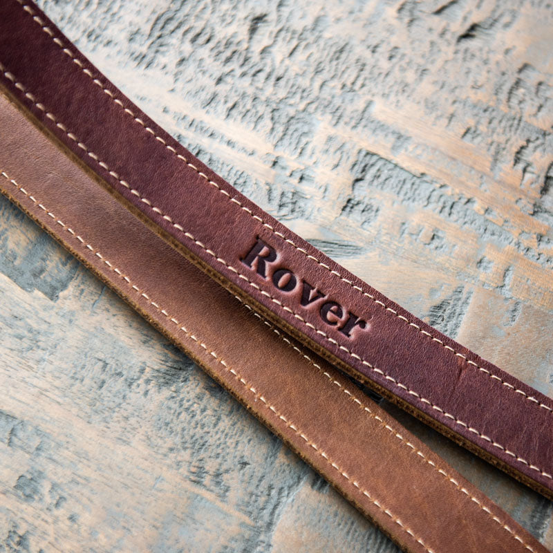 Fine leather dog leash with personalized name