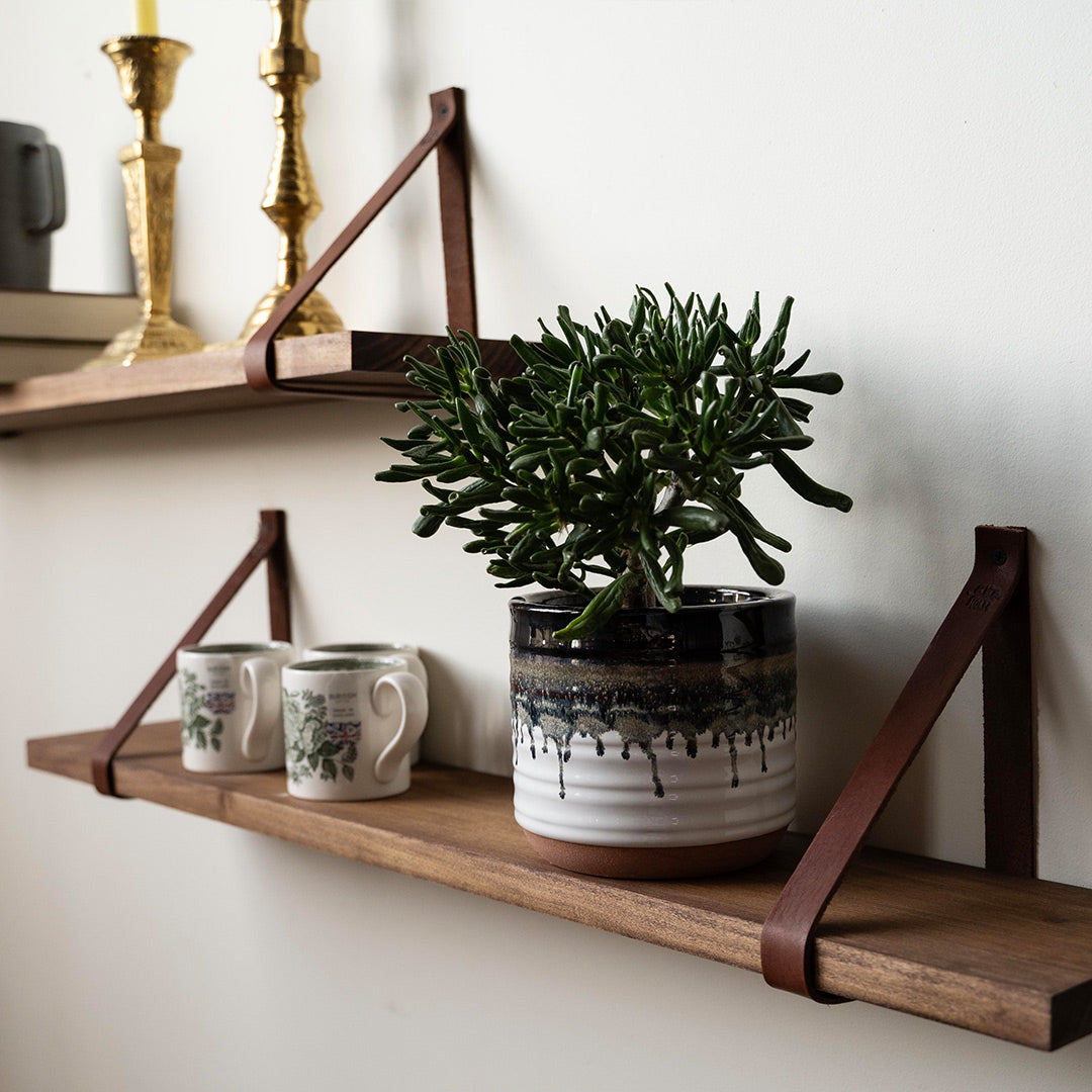 Hardwood Customizable Shelves ~ With Full Grain Leather Straps - Choose Your Stain