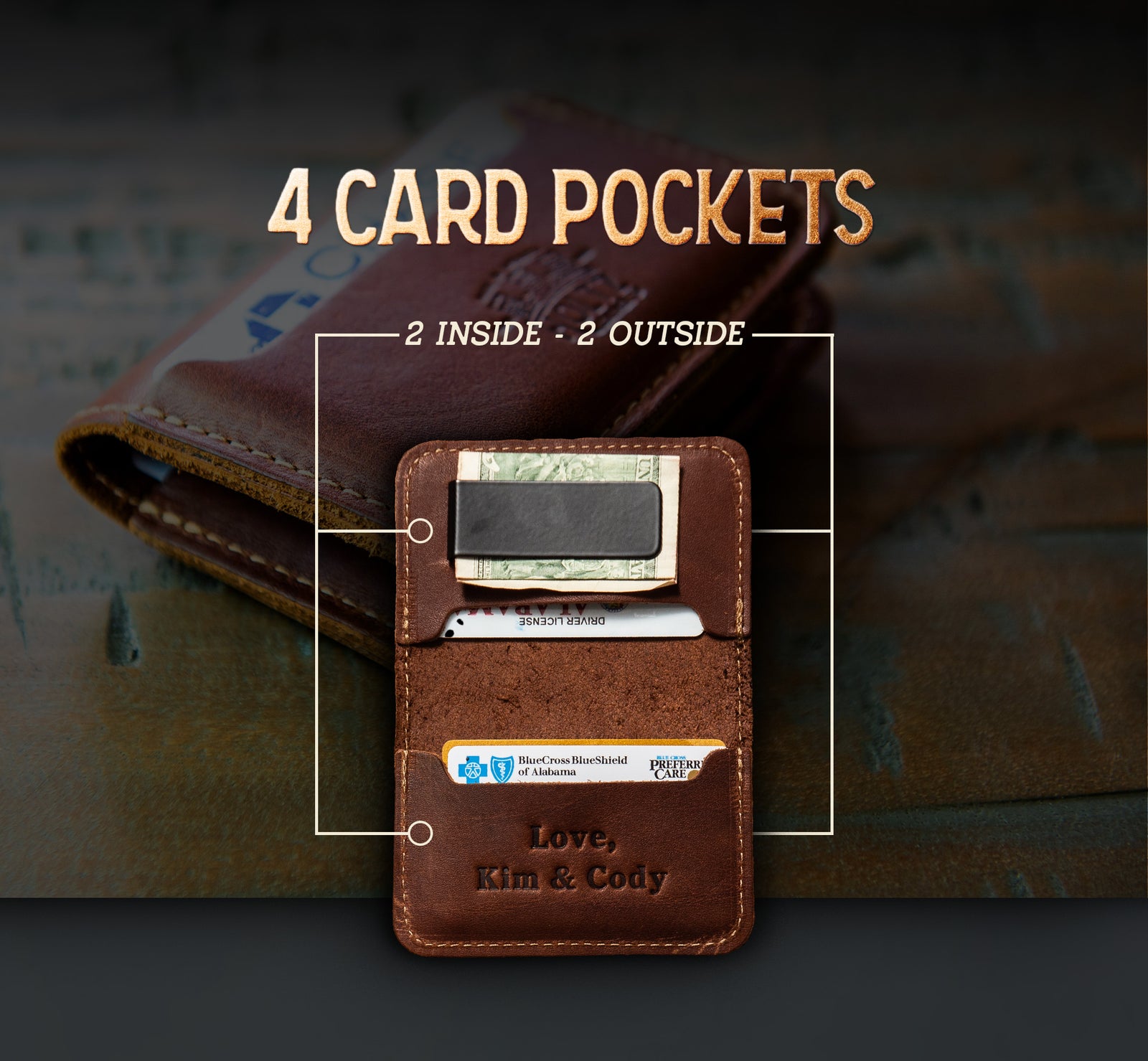 Leather front pocket card wallet with money clip brown Bull Terrier Gift