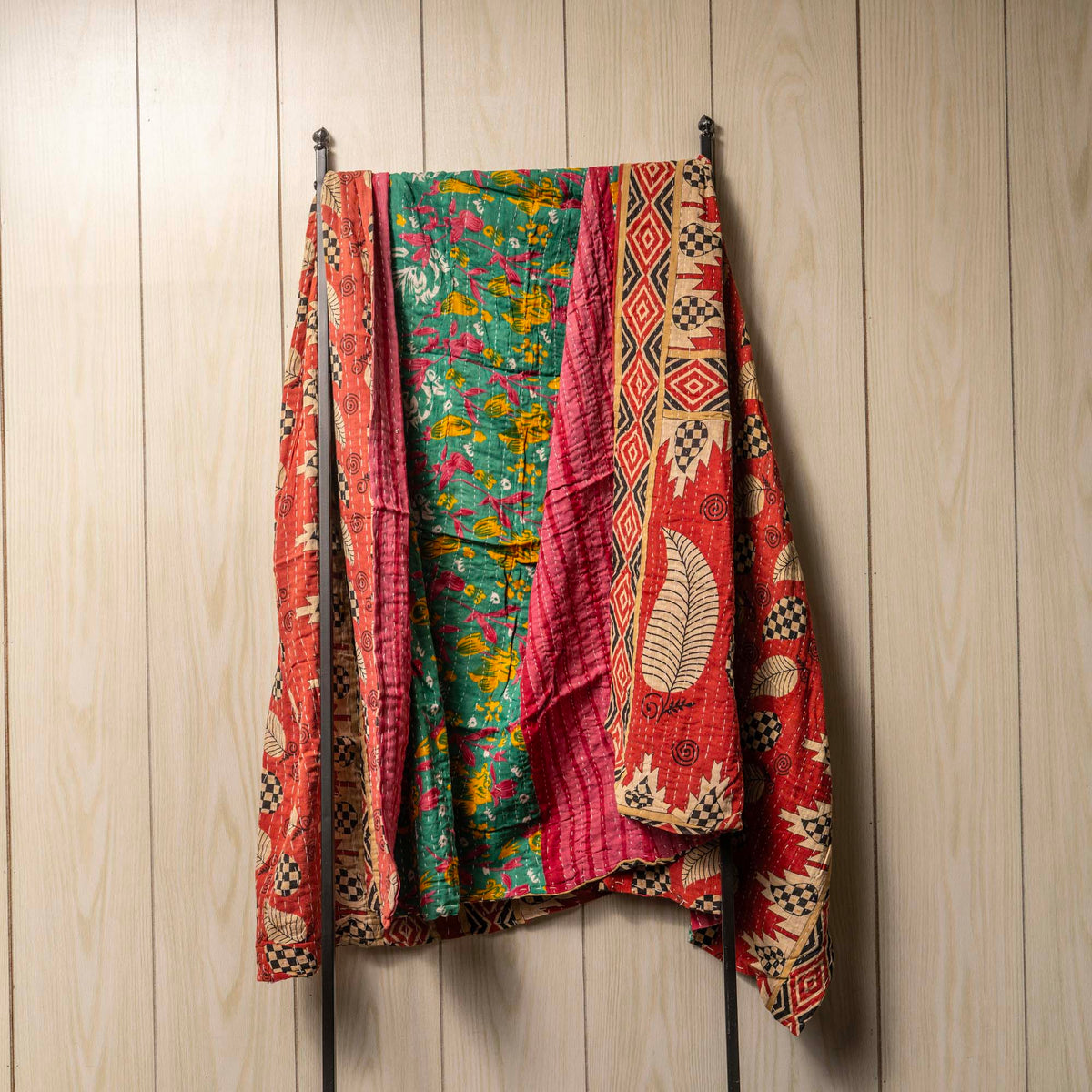 Kantha India Blanket One-of-a-Kind Handcrafted Quilted Pattern Throw ~ No. K-00038