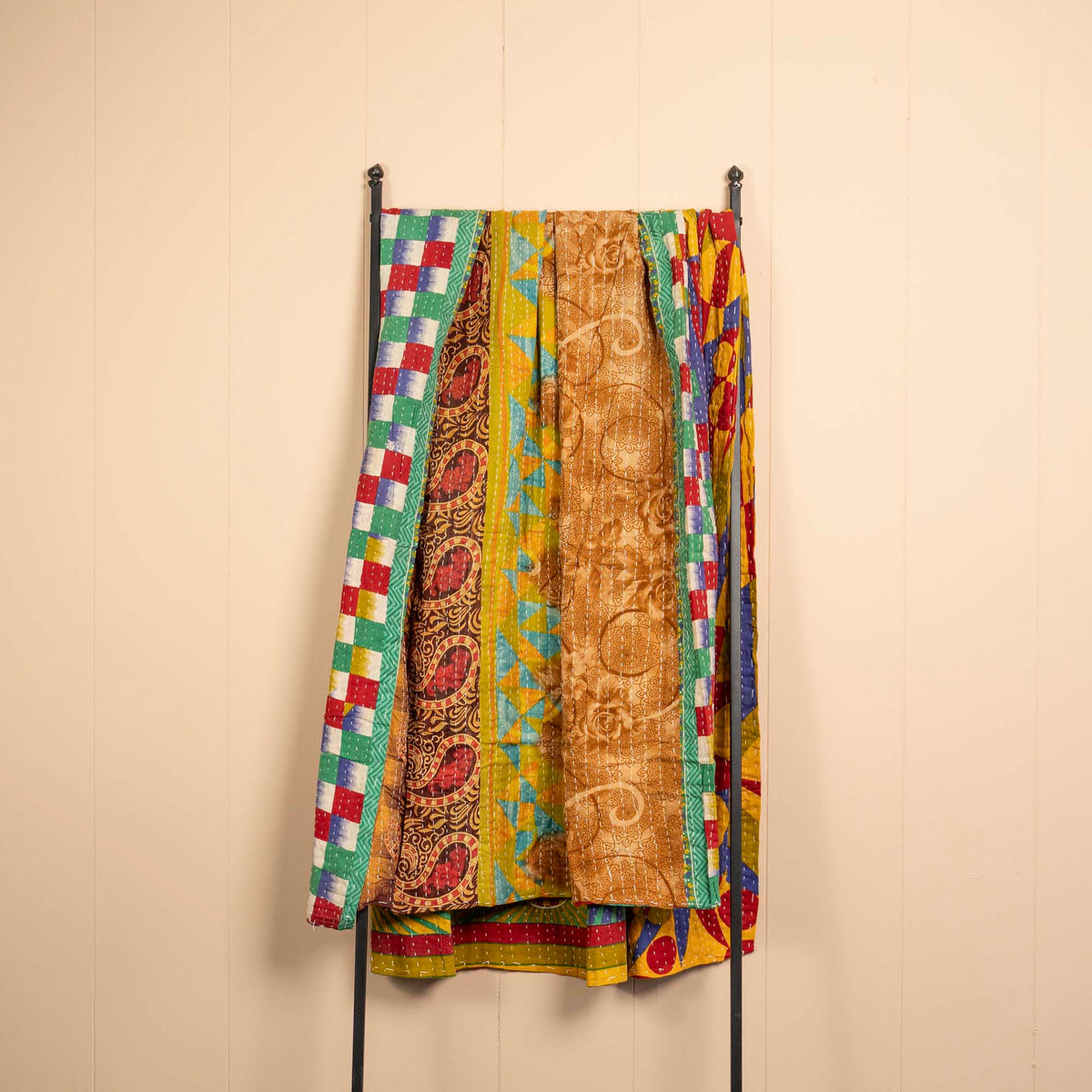 Kantha India Blanket One-of-a-Kind Handcrafted Quilted Pattern Throw ~ No. K-000001