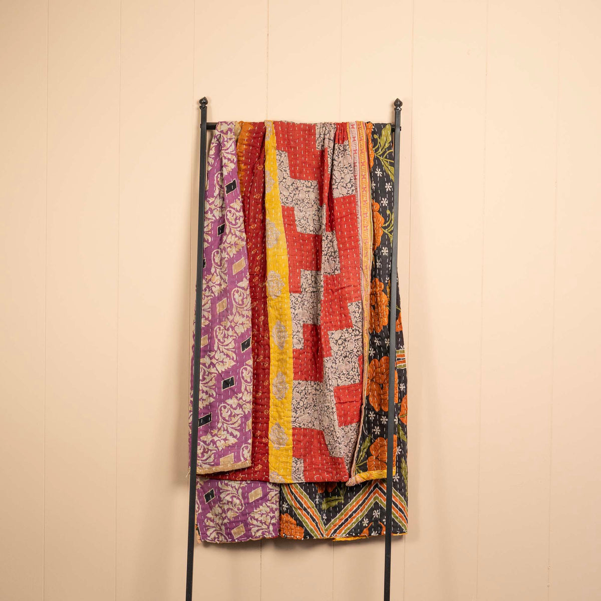 Kantha India Blanket One-of-a-Kind Handcrafted Quilted Pattern Throw ~ No. K-000002