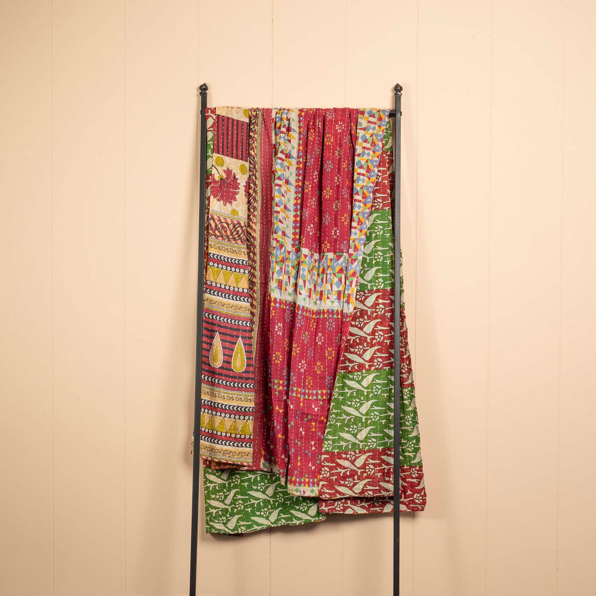 Kantha India Blanket One-of-a-Kind Handcrafted Quilted Pattern Throw ~ No. K-000006