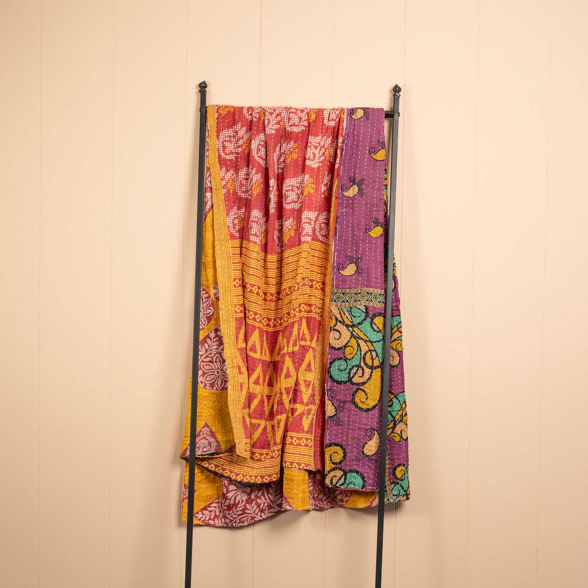 Kantha India Blanket One-of-a-Kind Handcrafted Quilted Pattern Throw ~ No. K-000013