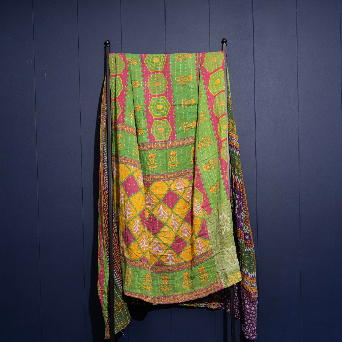 Kantha India Blanket One-of-a-Kind Handcrafted Quilted Pattern Throw – No. K-00622
