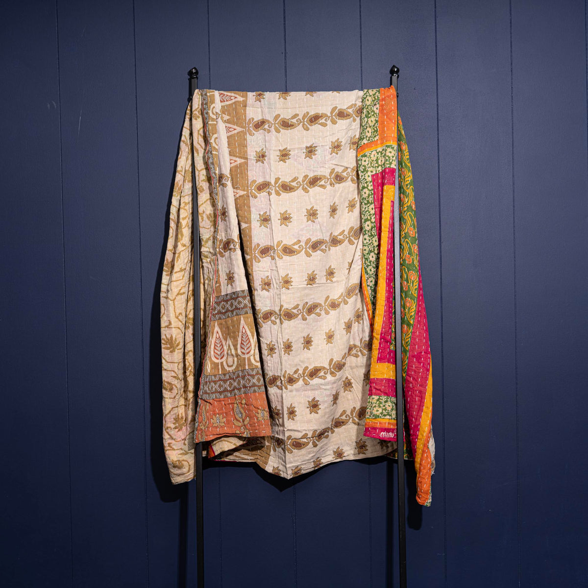 Kantha India Blanket One-of-a-Kind Handcrafted Quilted Pattern Throw – No. K-00629