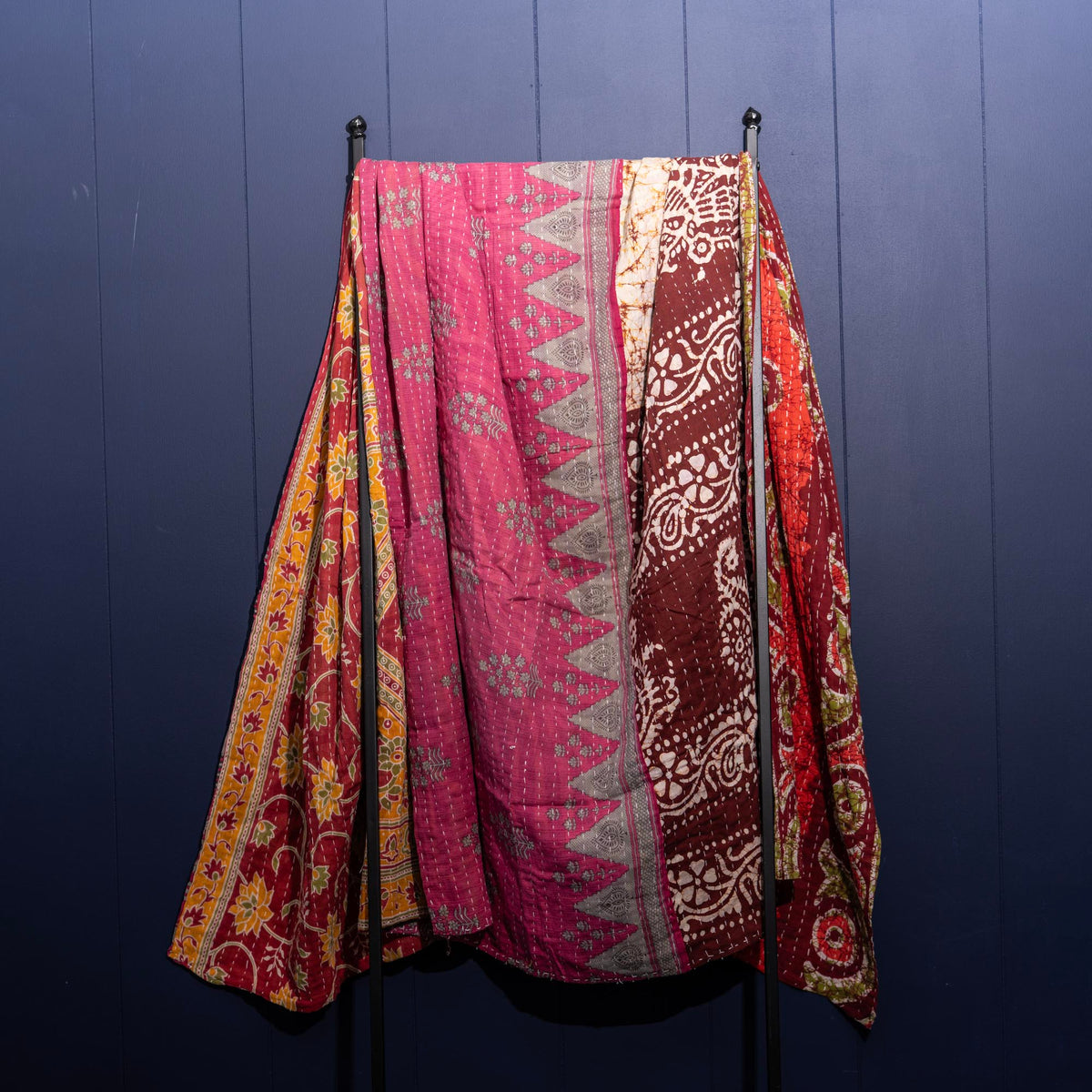 Kantha India Blanket One-of-a-Kind Handcrafted Quilted Pattern Throw – No. K-00639